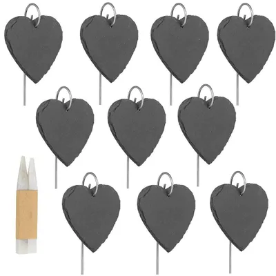 Produktbild von Set mit 10 umweltfreundlichen Pflanzetiketten aus Schiefer, inklusive 2 Kreiden