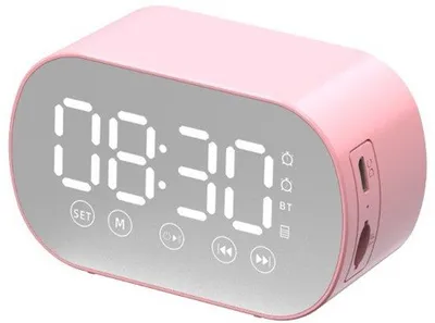 Zdjęcie produktu dla Budzik Bluetooth z wyświetlaczem LED, radio, prognozą pogody - dwa głośne alarmy - idealny dla osób śpiących głęboko - kolor różowy