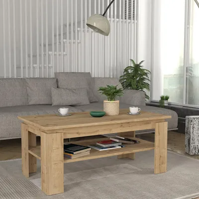 A living room scene with a couch and coffee table.
