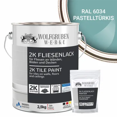 Produktbild von 2K Fliesenlack Fliesenfarbe Wand Bodenfliesen W712 Pastelltürkis RAL 6034 - 2,5Kg