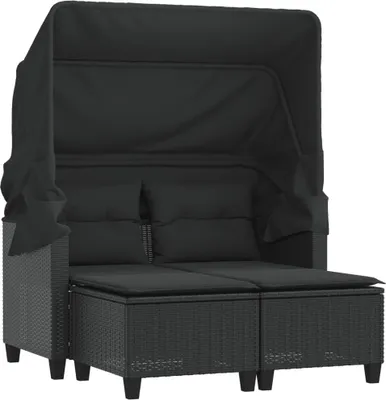 Produktbild von vidaXL Gartensofa 2-Sitzer mit Dach und Hockern Schwarz Poly Rattan