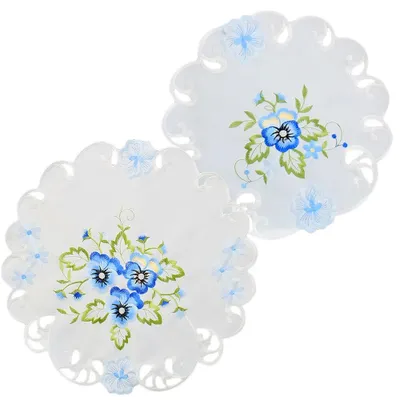 Produktbild von Tischdeckchen ELKE Stiefmütterchen blau Polyester 2er Ø 30 & Ø 40 cm