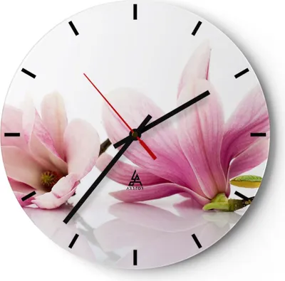 Produktbild von Wanduhr - Rund - Glasuhr - Magnolie blume natur pflanze - 40x40cm - Schleichendes Uhrwerk - Lautlos - zum Aufhängen bereit - Dekoration Modern - Wanddekoration aus Glas - C3AR40x40-2641