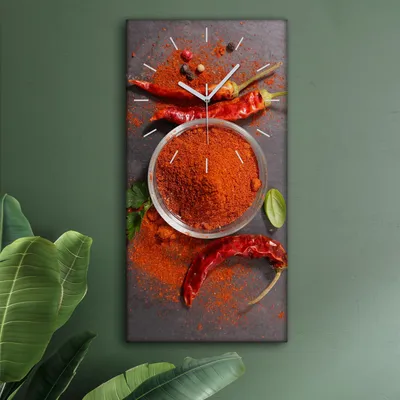 Produktbild von Wohnzimmer Leinwand Uhr Geräuschlos Küche 30x60 Paprika, Gemüse, Motive, weiße Zeiger