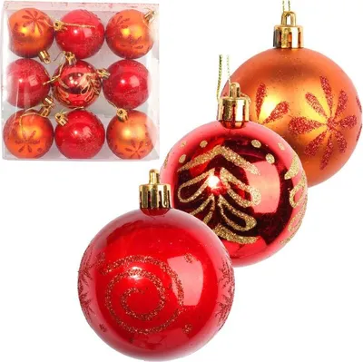 Obrázok produktu pre Sada 9 Červených A Oranžových Plastových Ozdôb 6 Cm