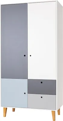 Produktbild von Jugendzimmer - Drehtürenschrank / Kleiderschrank Syrina 04, Farbe: Weiß / Grau / Blau - Abmessungen: 202 x 104 x 55 cm (H x B x T)