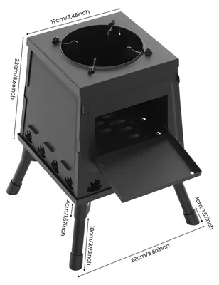 Produktbild von Tragbarer Zeltofen - Holzofen Campingkocher - Für Outdoor Kochen und Heizen - Mit Tragetasche - Für 3–5 Personen - Schwarz