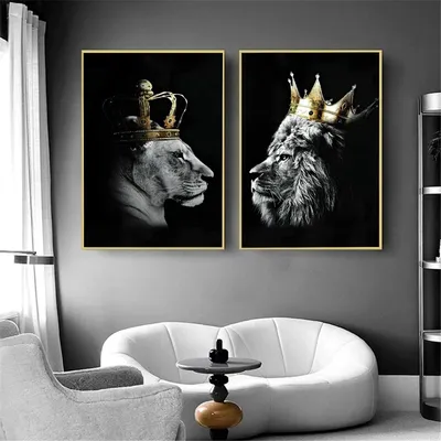 2er-Set Löwe & Löwin Canvas-Bilder, Schwarz-Weiß, 40x60 cm, ohne Rahmen