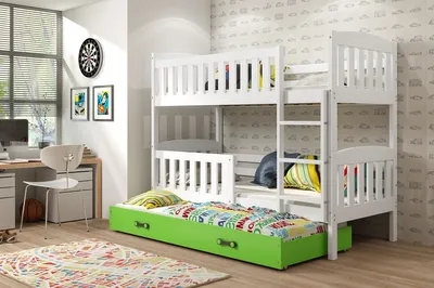 Produktbild von Kinderhochbett mit Zustellbett ohne Matratzen 80x190 BRIGID – Weiß / Grün