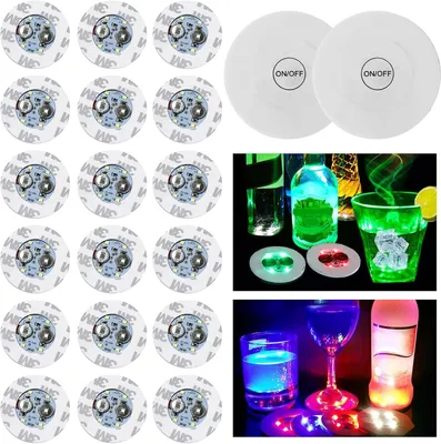 Produktbild von LED-Untersetzer – Set mit 20 Stück – Selbstklebend – 7 Farben – Kaffee, Tee, Bier