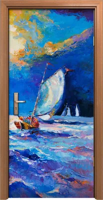 Produktbild von Türposter 90x200 cm Türaufkleber Türtapete Türfolie Klebefolie Segeln Meereswellen Ozean und Boote