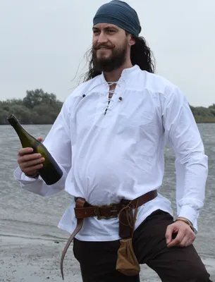 Produktbild von Mittelalter-Hemd Ludwig, weiß - Baumwolle | Herren Mittelalterhemd weites Schnürhemd Stehkragen Langarm LARP Wikinger Größe: L
