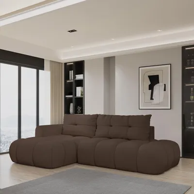 Produktbild von Masseno Ecksofa FLUMA L-S mit Schlaffunktion L-Form, Sofa mit Bettkasten, Wohnzimmersofa, Couch, Soffa, Bettsofa, Couchgarnitur- Braun, QUELLE 25