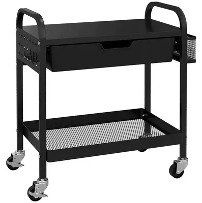 Obrázek produktu pro Mobilní vozík do kuchyně se zásuvkou a kolečky | Barva: černá | Rozměry: 32,6 x 61 x 58,5 cm