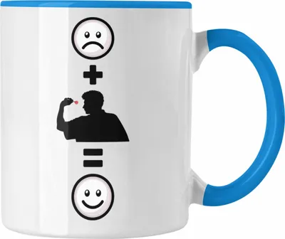 Produktbild von Trendation - Darts Tasse Geschenk für Dartspieler Lustige Geschenkidee :( + Darts = :) Geburtstag (Blau)