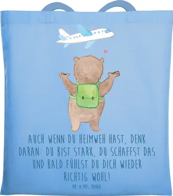 Produktbild von Mr. & Mrs. Panda Schultasche Heimweh überwinden - Sky Blue - Geschenk, Trost, Trostspender, Tote Bag, Beutel, Jutebeutel, Ermutigung, mutmachen, Tragetasche, Tasche
