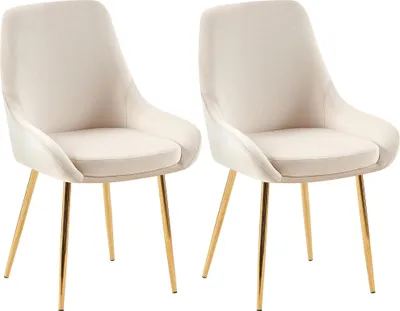 Produktbild von 2er Set Esszimmerstuhl PUNAR - Samt Creme 50x53x86 cm Gold | Essstühle Esszimmerstühle Küchenstühle Wohnzimmerstühle
