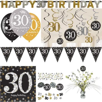 Produktbild von 30. Geburtstag Party Deko Set Partyartikel gold schwarz silber