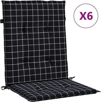 Zdjęcie produktu dla vidaXL Niskie poduszki oparcia 6 szt. czarny materiał w kratkę