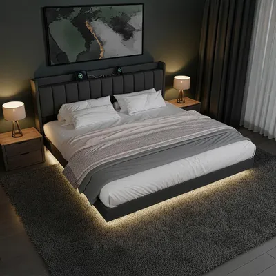 Obrázek produktu pro Home Deluxe LED postel - 200 x 200 cm, tmavě šedá | Čalouněná postel s osvětlením