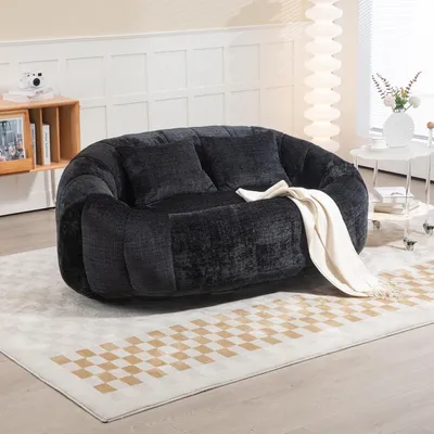 Immagine prodotto di Divano pouf in velluto chenille, nero, per adulti e adolescenti