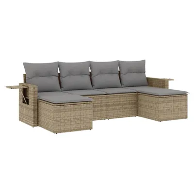 Produktbild von vidaXL 6-tlg. Garten-Sofagarnitur mit Kissen Beige Poly Rattan