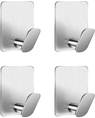 Produktbild von Famanu Handtuchhaken Set – 4 selbstklebende Haken aus Edelstahl, silber