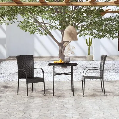Produktbild von 3-TLG. Garten-Essgruppe Poly Rattan Schwarz, Esstisch Mit Stühlen Set, Gartenmöbel Sitzgruppe, Balkon Möbel, Gartenlounge Set, Terrassenmöbel, Balkonmöbel Set - 3098028