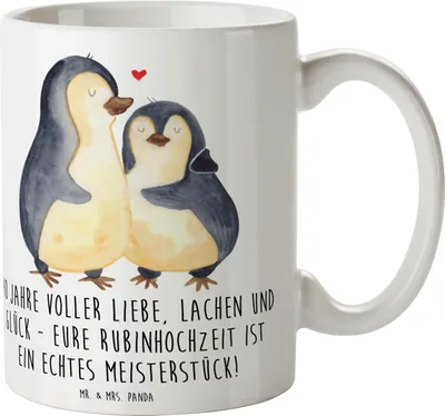 Produktbild von Mr. & Mrs. Panda Kaffeetasse 40. Hochzeitstag Rubinhochzeit - Weiß - Geschenk, Hochzeit, Teetasse, Leidenschaft, Kaffeebecher, Trinkbecher, Heirat, Ehe, Geschenke, Tasse