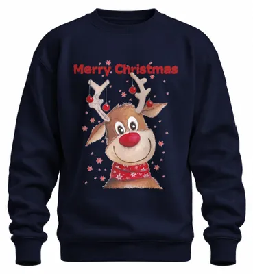 Imagen del producto de Feliz Navidad, ciervo adorable. Suéter navideño uni, ideal como regalo de Navidad. Color azul marino, talla XXL