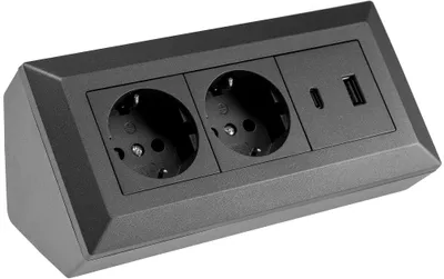 Immagine prodotto di Blocco presa ChiliTec 2 pieghe USB-A USB-C PD antracite