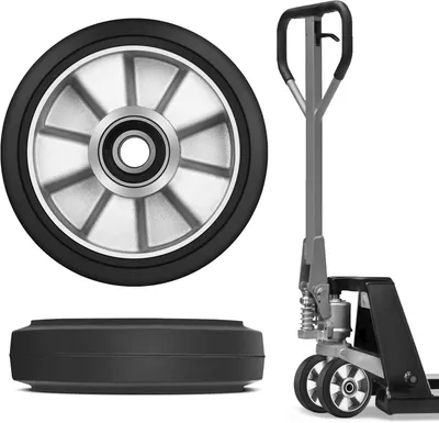 Produktbild von 2 Stück Hubwagenrollen Gummirollen 200x50 mm, Achse 20 mm inkl. Kugellager Rollen Laufrollen für Hubwagen Ersatzrollen, Max. Belastung 1500 KG