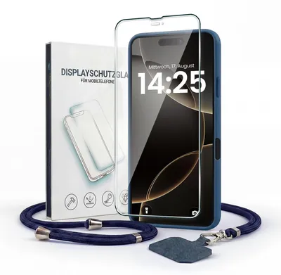 Produktbild von Handyhülle für Apple iPhone 18 Pro mit Handykette und 9H Displayglas Displayschutz Band Kordel Hülle Case Schutzhülle Blau