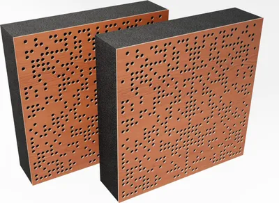 Produktbild von 2er-Pack - AbFuser Schallabsorption-Diffuse Akustikplatte | 50 x 50 cm | Farbe: (Kirsche, BINAR (120 mm))