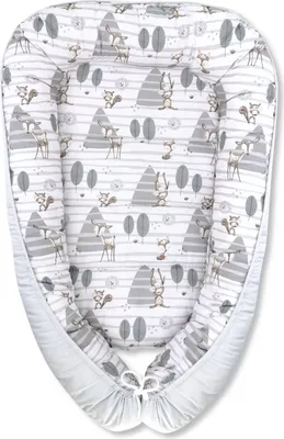 Zdjęcie produktu dla Baby-Delux Gniazdko dla niemowląt Kokon dla niemowląt Gniazdko do przytulania Gniazdko dla noworodków Dwustronne Przyjaciele lasu Szare