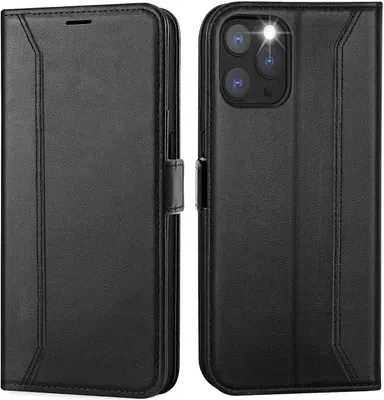 Produktbild von Conie RFID Klapp Tasche für iPhone 12 / 12 Pro Kartenfach Hülle Rundumschutz in Schwarz