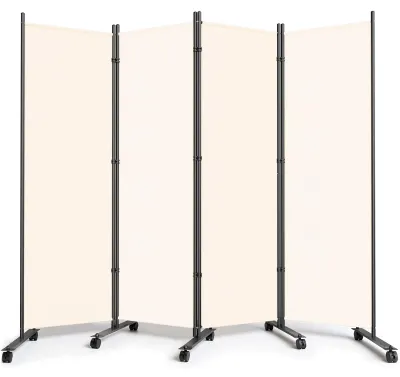 Productafbeelding van Solidchoice - Ruimteverdeler met Wielen, 4-Paneel Scheidingswand in Beige