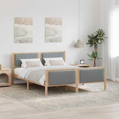 Immagine prodotto di Maison Exclusive - Letto matrimoniale, struttura marrone e grigio chiaro, dimensioni 160 x 200 cm, realizzato in legno massello di pino