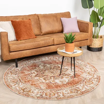 Produktbild von Teppich Vintage Rund - Spring Medaillon Terracotta Creme - Ø 240cm - Boho, Klassik, Ländlich, Orientalisch - Wohnzimmer, Esszimmer, Schlafzimmer -  FRAAI | Home & Living