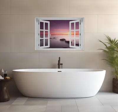 Produktbild von Wallario wasserfestes Poster selbstklebend 91,50 x 61 cm, Nebel am See bei Sonnenuntergang, Badezimmerposter Spritzschutz mit Hochglanzoberfläche in Glasoptik