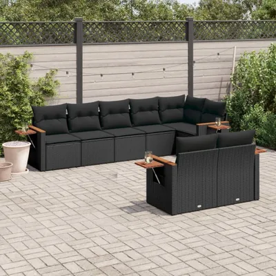Produktbild von Design 8-tlg. Garten-Sofagarnitur mit Kissen Schwarz Poly Rattan, Gartenmöbel-Sets 2024 Neu