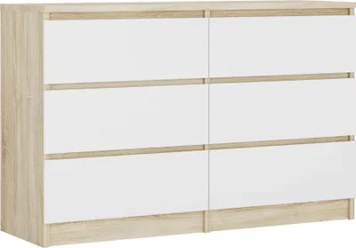 Obrázek produktu pro Komoda 6 zásuvek, barva: dub Sonoma / matná bílá, 120 cm x 39 cm x 78 cm