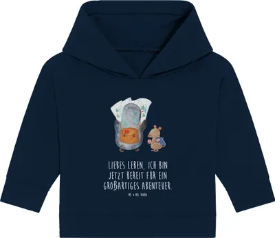 Produktbild von Mr. & Mrs. Panda Organic Baby Hoodie Pinguin & Maus Wanderer 12. - 18. Monat - French Navy - Geschenk, Wandern, Abenteuer, Kapuzenshirt, Kapuzensweatshirt
