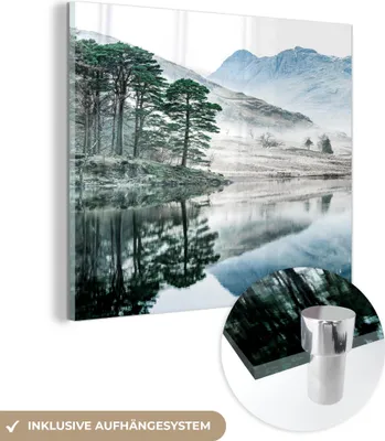 Produktbild von MuchoWow Glasbilder - Bilder auf Wandbild - Foto auf Glas Natur - Winter - Berge - Wald 90x90 cm Wanddekoration aus Glas - Acrylglasbild - Acrylbilder - Wandschmuck - Bilder