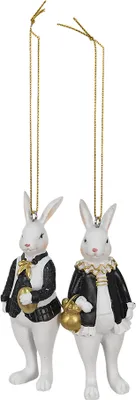Produktbild von Clayre & Eef Figur Kaninchen 4x4x10 cm Schwarz Weiß Polyresin