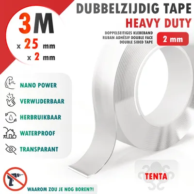 Productafbeelding van Dubbelzijdig Tape 3m x 25mm x 2mm - TENTA Heavy Duty