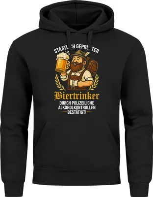 Produktbild von Hoodie Herren für das  Staatlich er Biertrinker Ersatz Tracht Pullover Volksfest Bierfest Outfit Spruch Lustig Moonworks®