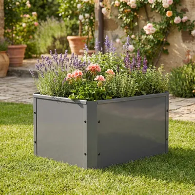 Produktbild von VCM Metall Hochbeet 50x40x30 cm, rechteckiger Pflanzkasten für Balkon Terrasse Garten, Blumenkasten mit und auch ohne Boden nutzbar, Balora M