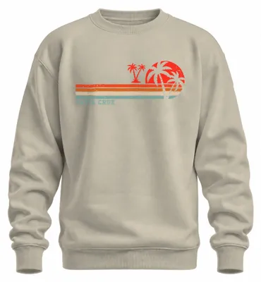 Imagen del producto de Santa Cruz, California. Playa. Surf. Palmeras. Sudadera de cuello redondo con motivos de California. Estilo: natural. Talla: XL