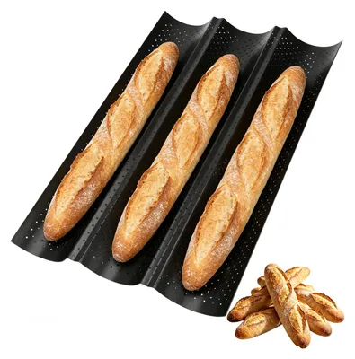 Baguette-Backform aus Kohlenstoffstahl, 38x25 cm, schwarz, antihaftbeschichtet